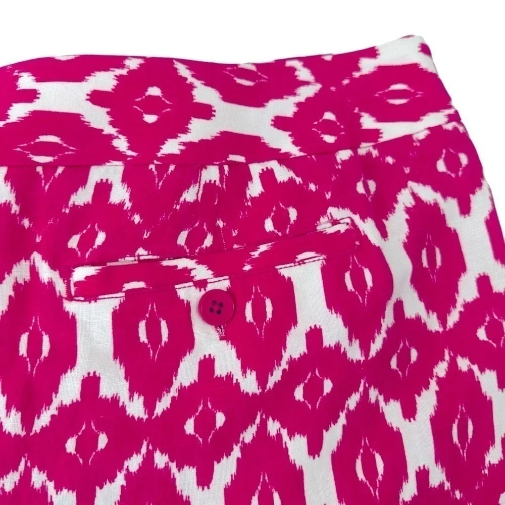Madison Linen Hot Pink and White Flat Front Classic Shorts, 8